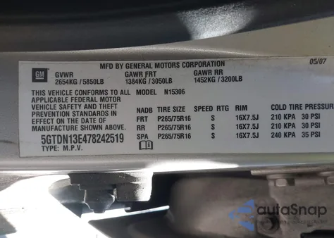 2007 Hummer H3 Suv z USA, uszkodzony, nr VIN 5GTDN13E478242519